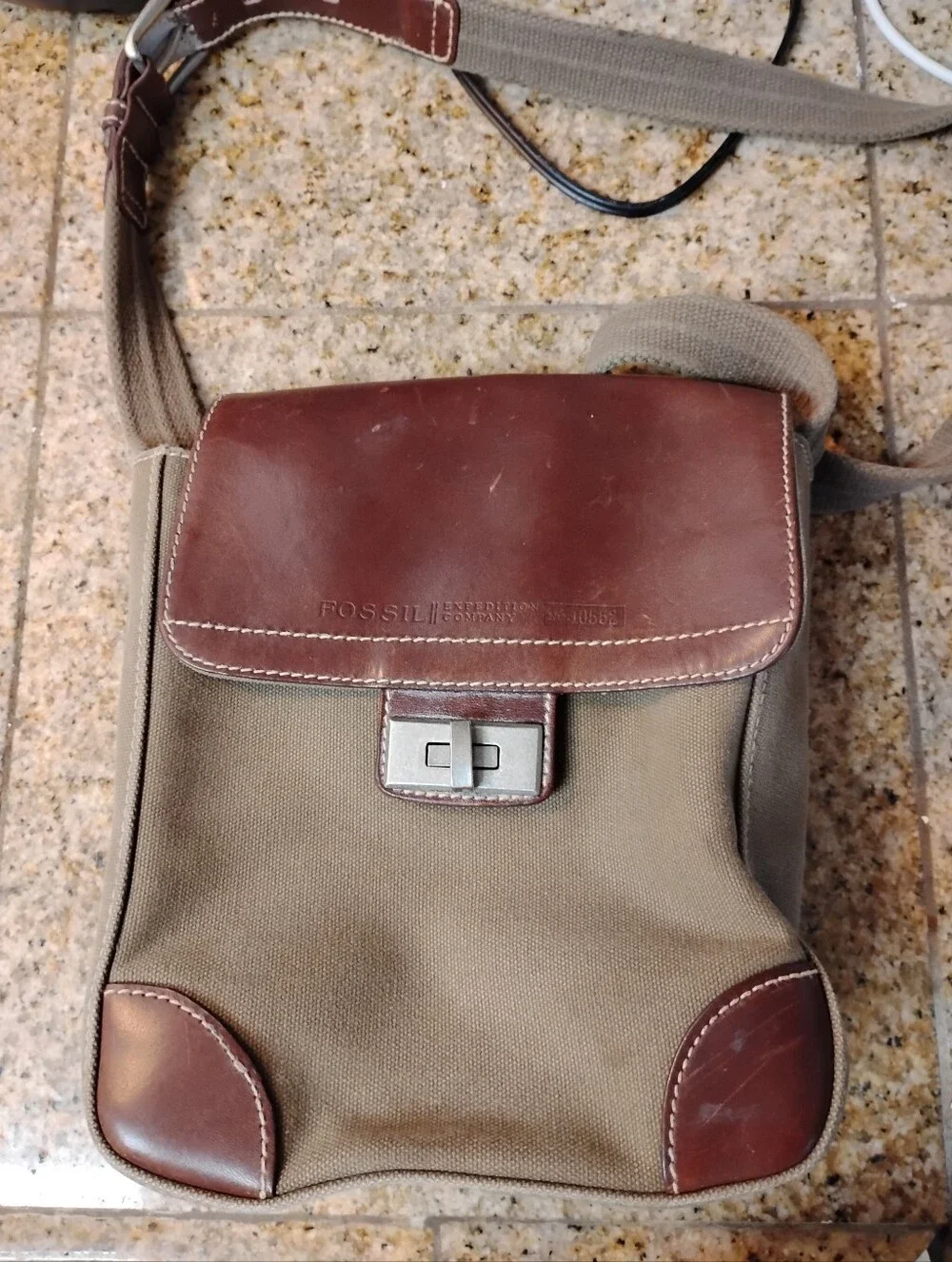 Fossil Brown Canvas and Leather Crossbody Messenger Bag